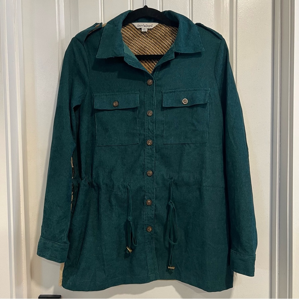 Davi & Dani Kendra Corduroy Shacket Jacquard Sweater Knit Back. Size Small. NWOT - Picture 4 of 11